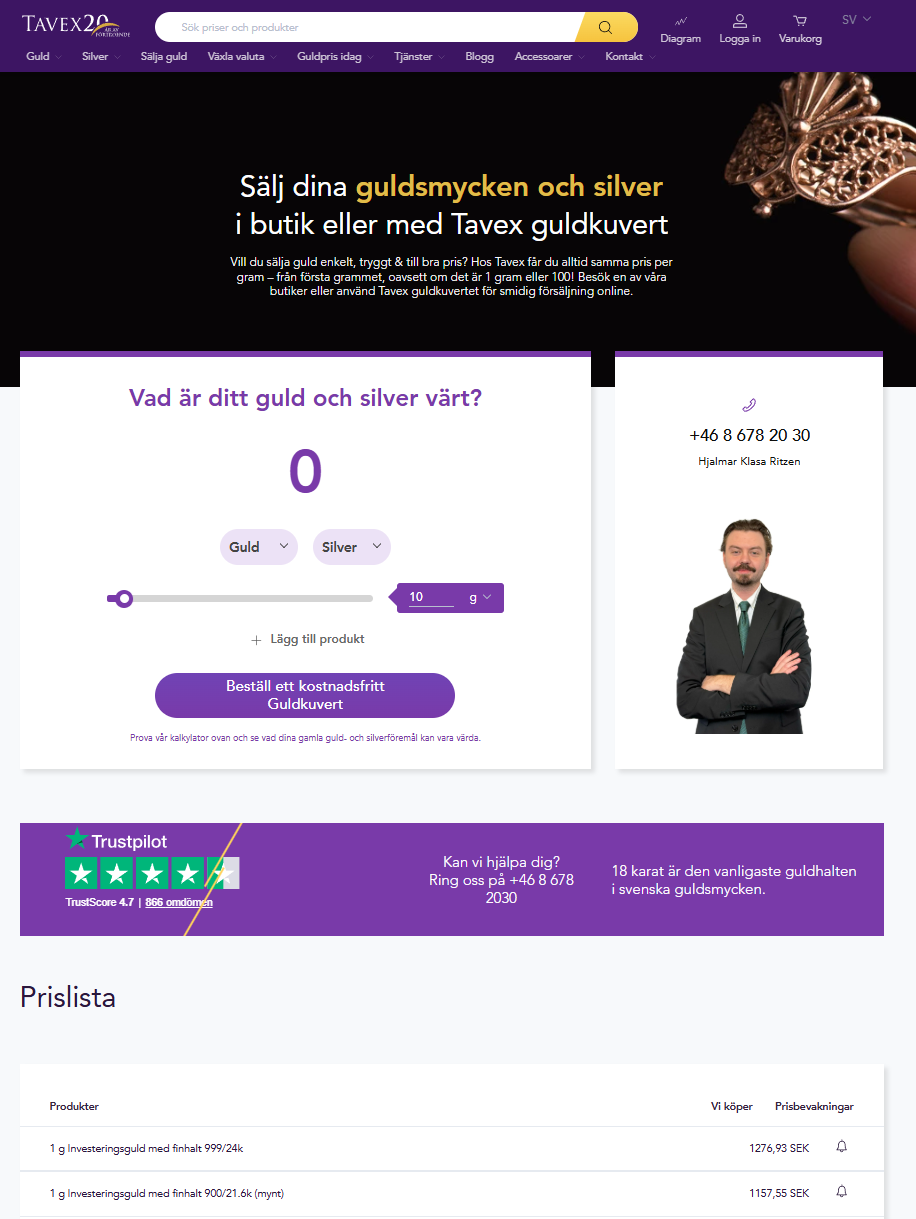 Sälja Guld Landing Page